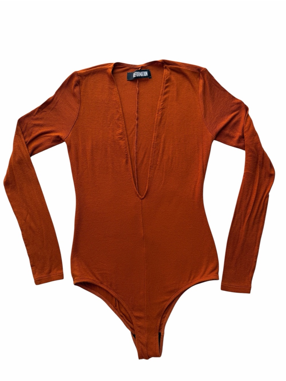 Reformation Ribbed Long Sleeve Bodysuit - Burnt Orange
